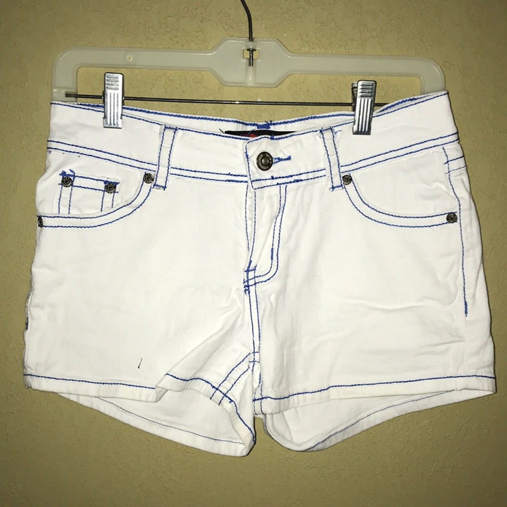 White Shorts with Blue Stitching